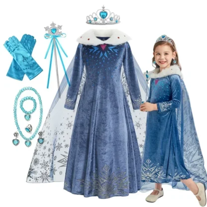 Vestido de princesa Elsa de Frozen, disfraz de Cosplay para niña, fiesta de cumpleaños, Carnaval, Reina de la nieve, ropa de invierno de manga larga, traje para niño, Disfraz