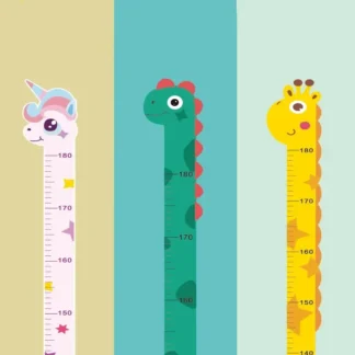 Regla de medida de altura de animales de dibujos animados para bebé, pegatina de pared, papel tapiz de dinosaurio para habitación de niños, regla de crecimiento infantil, tabla de crecimiento