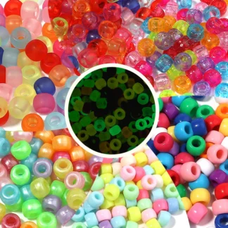 200 unids/lote 6X9mm cuentas acrílicas brillantes agujero grande cuentas de Pony espaciador cuentas de pelo para fabricación de joyería DIY pulsera collar artesanía