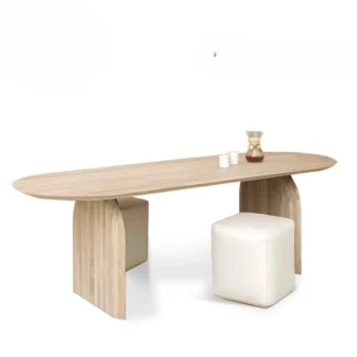 Mesa de comedor minimalista nórdica de madera maciza, mesa de comedor de troncos ovalada, mesa de comedor y sillas para el hogar