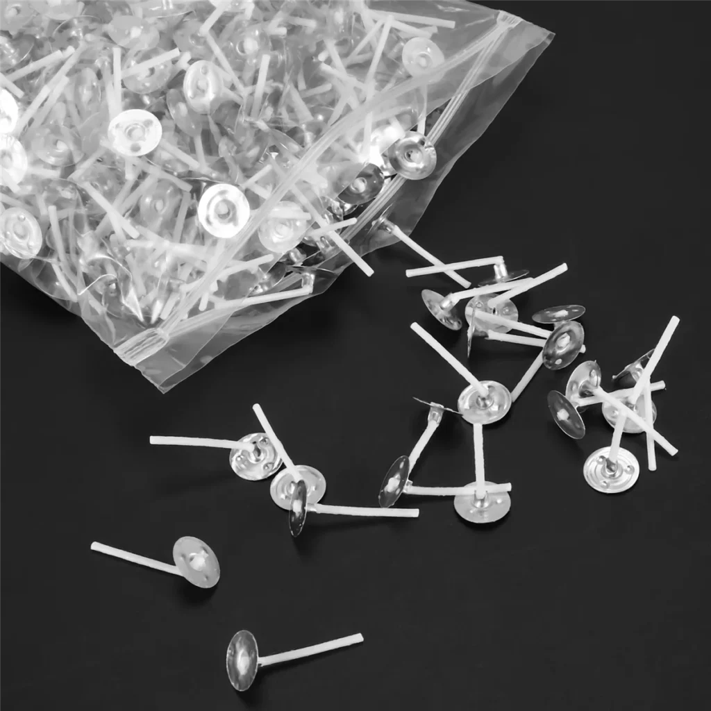 BVBV 1000 unids/lote mechas de vela mecha de vela de baja humo de 1 pulgada con pestañas de Metal mechas de luz de té para hacer velas