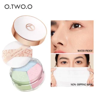 O.TWO.O-polvo suelto de 3 colores, oculta los poros del aceite, mezcla de polvos faciales, ajuste natural de polvo, bloqueo de fijación, maquillaje, polvo de acabado mate