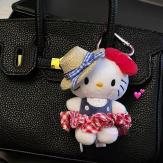 Sanrio lindo Anime Hellokittys llavero Anime dibujos animados Kitty gato felpa colgante llavero mochila accesorios colgante regalos para niñas