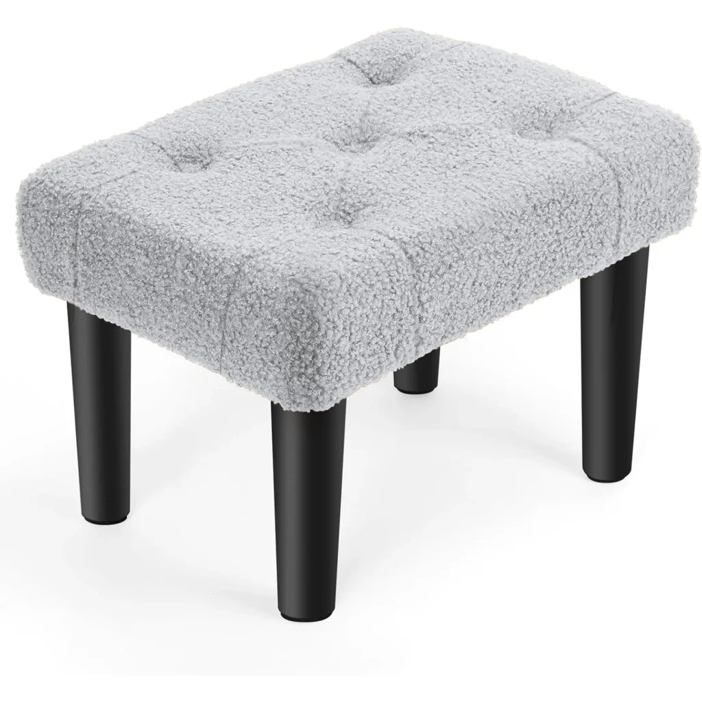 Reposapiés otomano pequeño con patas, taburete de terciopelo de peluche para oficina, sala de estar, dormitorio, dormitorio | Gris