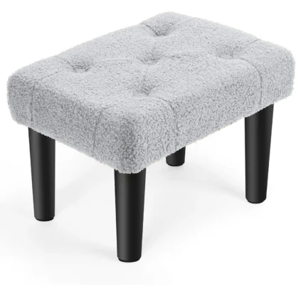 Reposapiés otomano pequeño con patas, taburete de terciopelo de peluche para oficina, sala de estar, dormitorio, dormitorio |   Gris