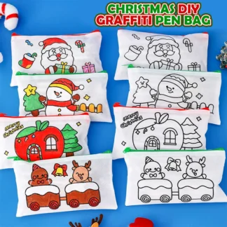 Bolsa de almacenamiento de papelería con grafiti de dibujos animados creativos, juguetes de pintura para niños, estuche de bolígrafo de tela no tejida para colorear DIY, regalos