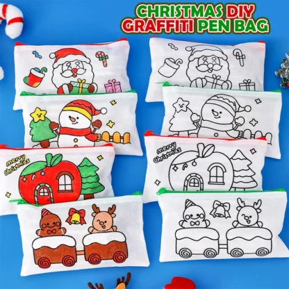 Bolsa de almacenamiento de papelería con grafiti de dibujos animados creativos, juguetes de pintura para niños, estuche de bolígrafo de tela no tejida para colorear DIY, regalos