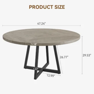 Mesa de comedor grande redonda de 47 pulgadas, mesa de cocina de madera para 4, mesa de cena industrial con tapa de madera para cocina