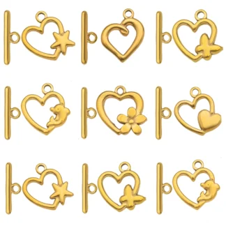 5 juegos de conectores de cierre de Clip de cierre de palanca OT de corazón de acero inoxidable para manualidades DIY collar pulseras hallazgos fabricación de joyas