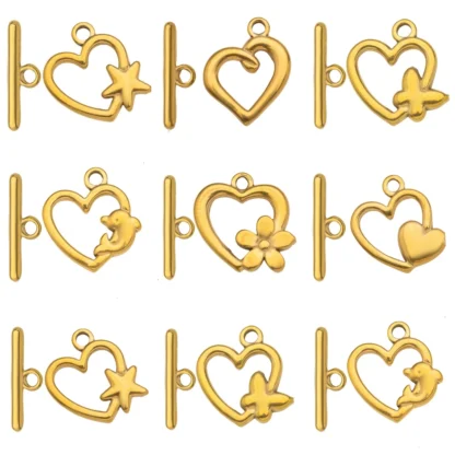 5 juegos de conectores de cierre de Clip de cierre de palanca OT de corazón de acero inoxidable para manualidades DIY collar pulseras hallazgos fabricación de joyas