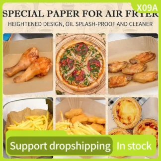 Papel pergamino para freidora de aire X09A, 100 Uds., con cepillo de aceite, revestimientos para freidora de aire, papel para hornear desechable cuadrado de 6,3 pulgadas, hojas para freidora de aire