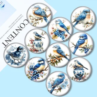 Azul Delft Birds Clipart 12mm/18mm/20mm/25mm foto redonda cabujón de cristal demostración parte posterior plana haciendo hallazgos