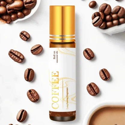 Aceite esencial de café Roll-On, 10 ml - Aromaterapia energizante para enfoque y aleridad - Aroma rico en asado, regalos de tamaño de viaje