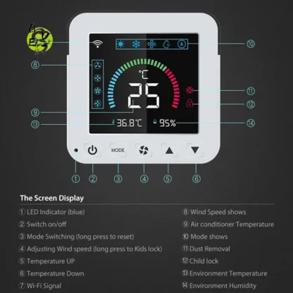 Termostato inteligente AED7-Tuya Smart Life, nuevo termostato Wifi, Sensor de humedad DC5V, controlador de pantalla táctil LCD