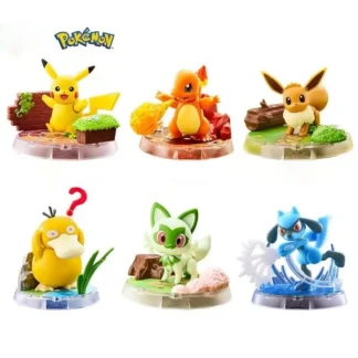 Auténtico Pok é mon Pikachu muñeco ensamblado decoración pequeño dragón de fuego Eevee juguete para regalo hecho a mano para niños