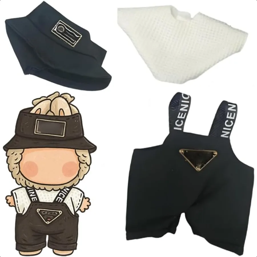 Ropa para muñeca de 17 cm, sin muñeca, conjunto de sombrero y mono de 17 cm para muñeca, ropa bonita para muñeca, estilo único (negro)
