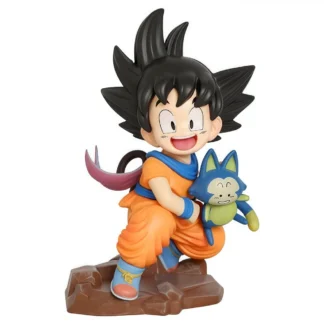 Dragon Ball Z Goku Kid Carrying Puar con Yamcha Figura de escena de anime Estatua Modelo coleccionable Regalo de exhibición para fanáticos El mejor regalo para niños
