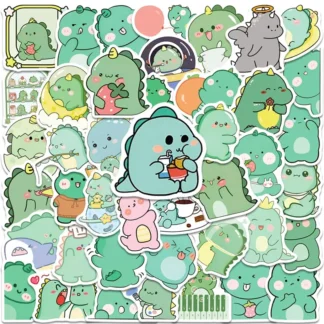 10/30/50 Uds. De pegatinas Kawaii de dinosaurio verde de PVC, decoración estética coreana para niños, papelería para álbum de recortes, suministros escolares