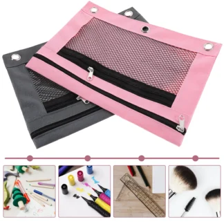 Estuche para lápices de doble capa de tela Oxford, carpeta desmontable para bolígrafos, organizador de archivos transparente, color gris y rosa, 2 uds.