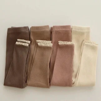 Mallas de algodón acanalado para recién nacido, ropa para niña, Leggings sólidos de encaje, pantalones ajustados para la boca del pie, ropa para bebé