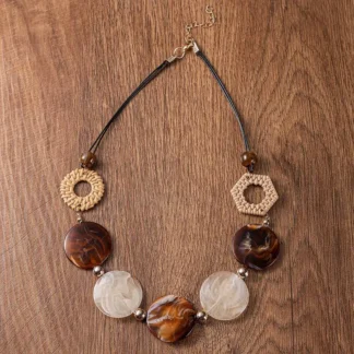 Collares Retro de pieza Circular de ratán de imitación, collar acrílico creativo de Color contrastante para mujer, regalo de joyería de moda