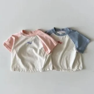 Camiseta de manga corta para bebé, camiseta con estampado de letras de juego para niño y niña, camiseta informal infantil, camiseta de algodón para niño 2025, novedad de verano