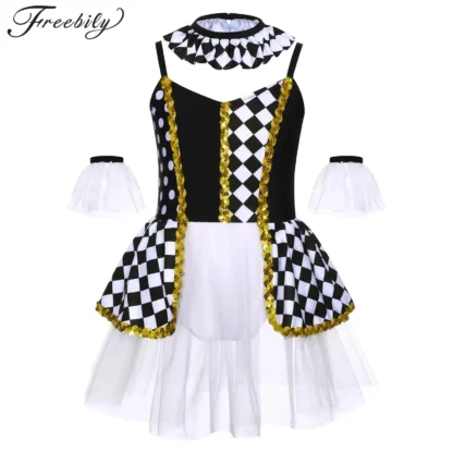 Vestido tutú de Ballet para niñas, vestido con lentejuelas y tirantes finos, leotardo de malla a cuadros, patinaje artístico, gimnasia, disfraz de escenario actuación
