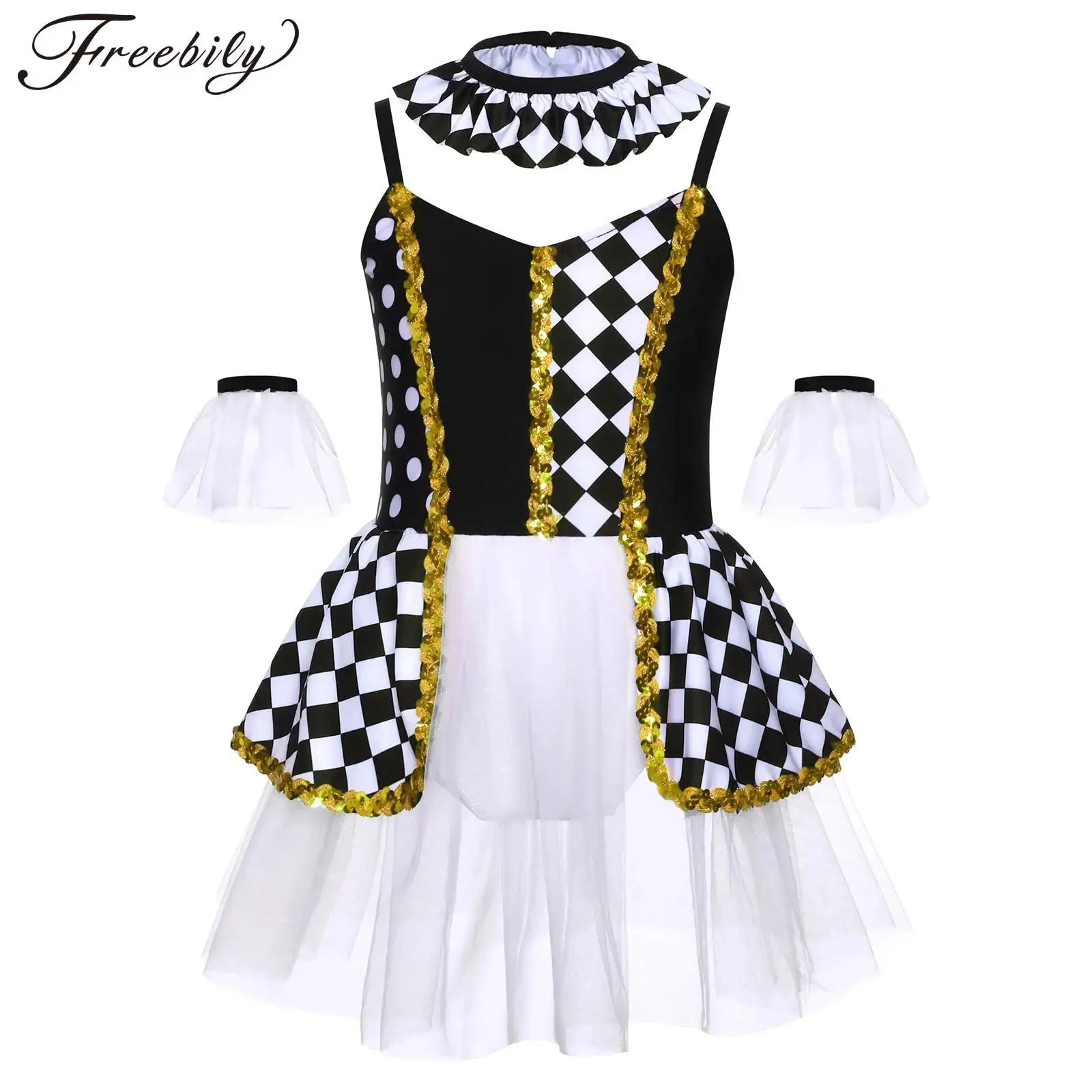 Vestido tutú de Ballet para niñas, vestido con lentejuelas y tirantes finos, leotardo de malla a cuadros, patinaje artístico, gimnasia, disfraz de escenario actuación