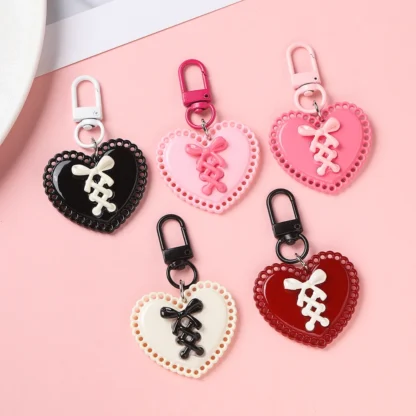 1 unids/lote 3D Rosa vinculante arco corazón colgante llavero resina amor encanto para DIY llavero bolso escolar colgante decoración regalo