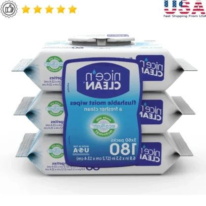 Toallitas húmedas desechables ecológicas, 180 unidades, Aloe, vitamina E, hipoalergénicas, sépticas, seguras, para entrenamiento de orinal, limpieza, paquete múltiple