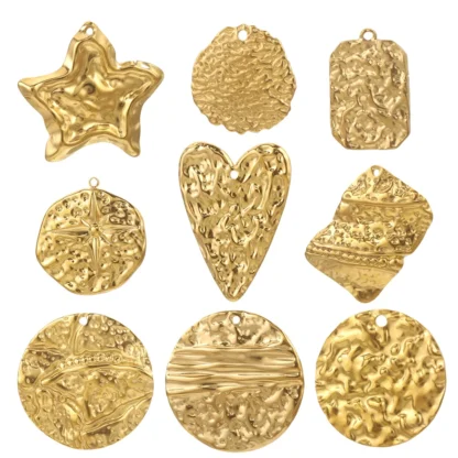 5 uds. De dijes chapados en oro de acero inoxidable para fabricación de joyas, dijes en relieve, pendientes DIY para mujer, conectores de collar, colgante artesanal