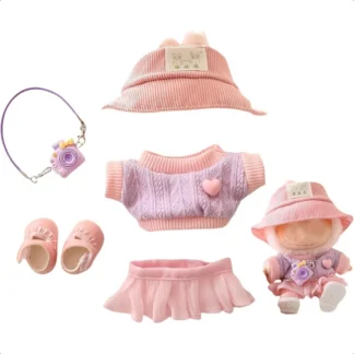 Ropa para muñecas, accesorios, elegante conjunto de ropa Kawaii, 5 piezas, adecuado para muñecas de 15cm y 17cm, conjunto de ropa de repuesto rosa
