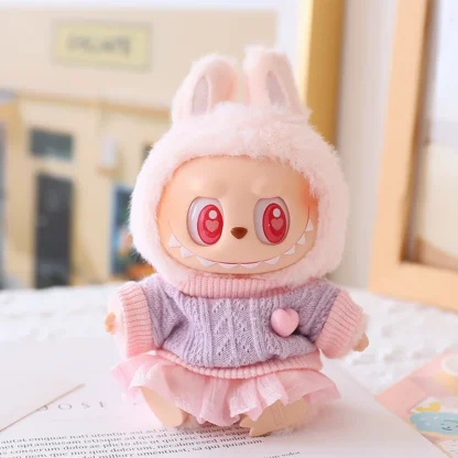 Ropa de muñeca para 15-17CM Labubu Love Series, suéter morado, conjuntos de falda rosa, Mini trajes de muñeca de algodón, ropa para muñeca Idol, regalo para seguidores