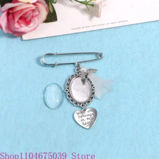 5ASD Lacy Oval Bridal Charm Bouquet Photo Charm Pin fácil hacer Broche seguridad Memorial Bridal en memoria