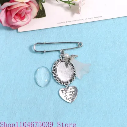 5ASD Lacy Oval Bridal Charm Bouquet Photo Charm Pin fácil hacer Broche seguridad Memorial Bridal en memoria