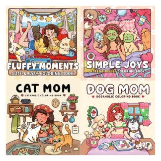 Libros para colorear Dog Mom, escenas animadas, fácil colorear, para padres en casa, bricolaje para niños, relajarse, desplegar, aumentar la creatividad