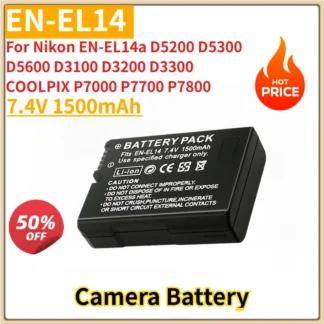 Nueva batería de repuesto para cámara EN-EL14 7,4 V 1500mAh para Nikon EN-EL14a D5200 D5300 D5600 D3100 D3200 D3300 COOLPIX P7000 P7700