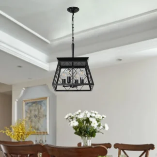 Lámpara colgante de granja negra, lámpara colgante retro de 4 lámparas, adecuada para cocina, comedor, sala de estar (sin bombilla)