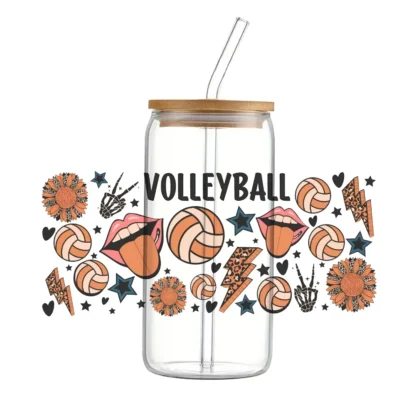 11x24cm Sports Designs Volleyball For Libbey 16oz Can Glass 3D Waterproof UV DTF Coffee Can Wrap Libbey Glass Wrap