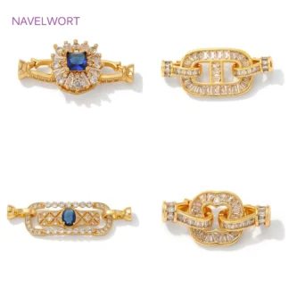 Cierres de conectores chapados en oro de 18 quilates de lujo, con cierres de cerradura de circón, sujetadores para pulsera, collares DIY, accesorios para hacer joyas