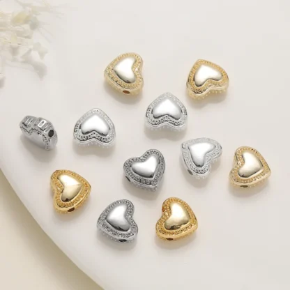 2 unids/lote 14/18K Color dorado plateado forma de corazón dijes cuentas espaciadoras para DIY collar pulseras accesorios para hacer joyería