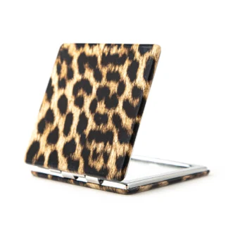 Espejo de leopardo cuadrado de 70 mm: espejo de maquillaje grande HD de doble cara, espejo de tocador portátil de mano para bolso y viaje