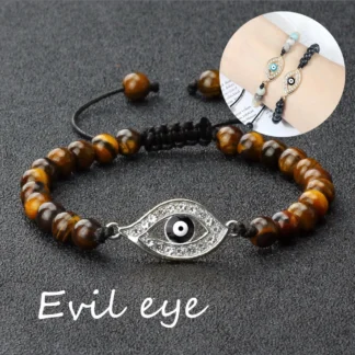 Pulseras de piedra Natural de mal de ojo negro a la moda, brazaletes de cadena de cuerda con cuentas, nudo ajustable hecho a mano, regalos de la suerte para Yoga para mujeres y hombres
