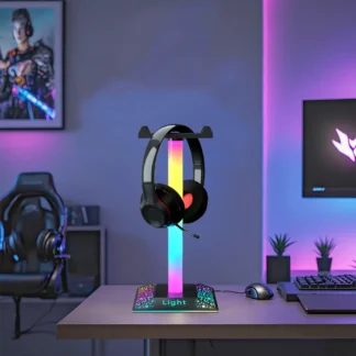 Soporte para auriculares RGB, soporte para auriculares para juegos LED genial con 2 puertos de carga USB, soporte para auriculares con 10 modos de iluminación