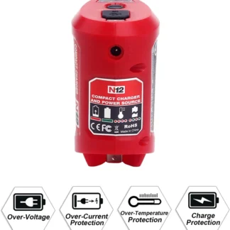 Adaptador de fuente de alimentación de batería N12 para Milwaukee 12V para adaptador de cargador de rueda de energía de batería M12 con puerto USB 2,0 de 12V CC