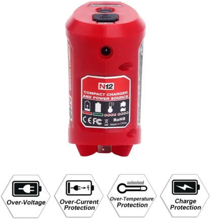 Adaptador de fuente de alimentación de batería N12 para Milwaukee 12V para adaptador de cargador de rueda de energía de batería M12 con puerto USB 2,0 de 12V CC