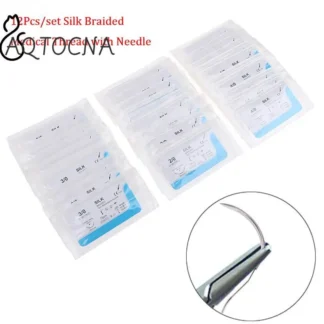 12 Uds Dental quirúrgico 75cm 3/0 4/0 5/0 aguja médica hilo de sutura Kit de práctica de sutura enseñanza demostraciones ejercicios