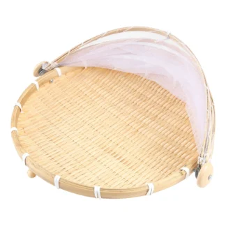 Cesta tejida a mano para tienda de comida, bandeja de malla para almacenamiento de pan, fruta y verdura, atmósfera Simple, cubierta de red para Picnic al aire libre