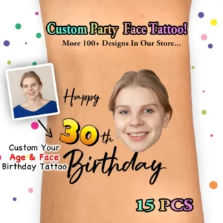 Etiqueta engomada del tatuaje temporal de la edad de cumpleaños personalizada fiesta lindo divertido retrato regalo de cumpleaños fiesta decoración de arte corporal 15 PCS