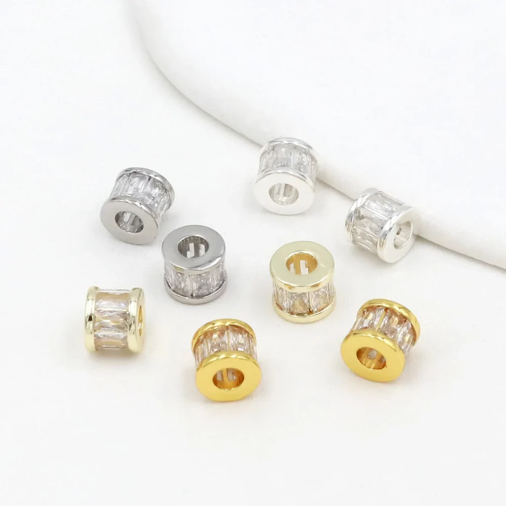 Cuentas espaciadoras de rueda de circón de latón, 2 uds., para hacer collares y pulseras DIY, cuentas planas sueltas con agujeros, accesorios de joyería hechos a mano